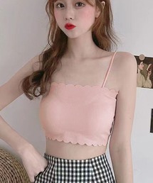 キャミソール カップ付 キャミタンクトップ シームレス 波模様ネックライン