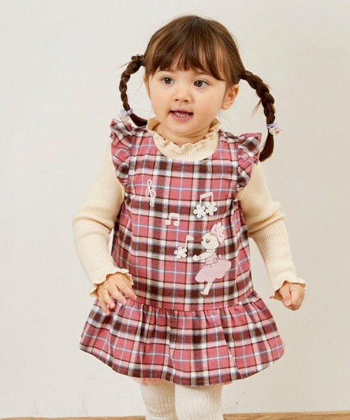 KP（ケーピー）の「mimiちゃんチェック＆ブルマ 上下セット（Tシャツ/カットソー・キッズ・ピンク/ブルー・80ｃｍ/90cm）」の2枚目の写真