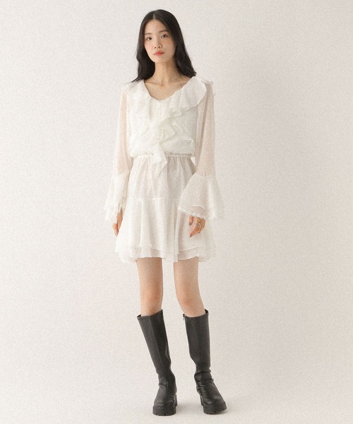 Heather(ヘザー)の「ラッフルティアードミニワンピース 590755(ワンピース・レディース・ホワイト系その他/グレー系その他/ブラウン・FREE)」の4枚目の写真