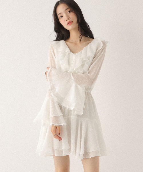 Heather(ヘザー)の「ラッフルティアードミニワンピース 590755(ワンピース・レディース・ホワイト系その他/グレー系その他/ブラウン・FREE)」の8枚目の写真