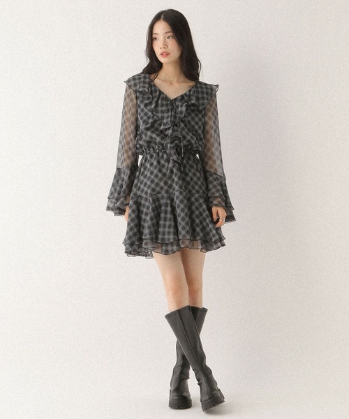 Heather(ヘザー)の「ラッフルティアードミニワンピース 590755(ワンピース・レディース・ホワイト系その他/グレー系その他/ブラウン・FREE)」の12枚目の写真