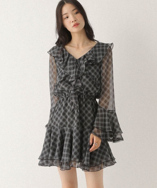 Heather(ヘザー)の「ラッフルティアードミニワンピース 590755(ワンピース・レディース・ホワイト系その他/グレー系その他/ブラウン・FREE)」の14枚目の写真