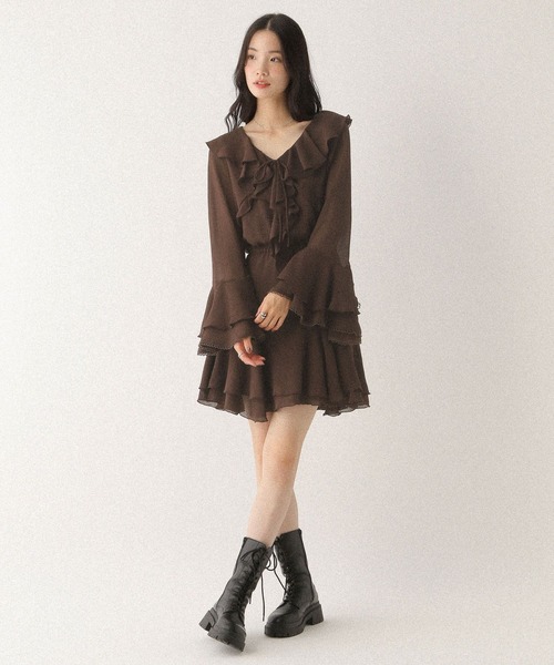 Heather(ヘザー)の「ラッフルティアードミニワンピース 590755(ワンピース・レディース・ホワイト系その他/グレー系その他/ブラウン・FREE)」の20枚目の写真