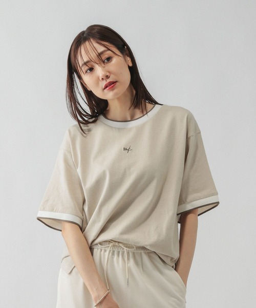 GLOBAL WORK(グローバルワーク)の「配色リブT半袖/587723(Tシャツ/カットソー・レディース・アイボリー/ブルー系その他2/グレイッシュベージュ・LARGE/MEDIUM)」の16枚目の写真