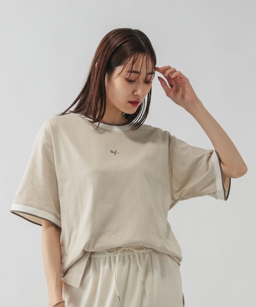 GLOBAL WORK(グローバルワーク)の「配色リブT半袖/587723(Tシャツ/カットソー・レディース・アイボリー/ブルー系その他2/グレイッシュベージュ・LARGE/MEDIUM)」の17枚目の写真