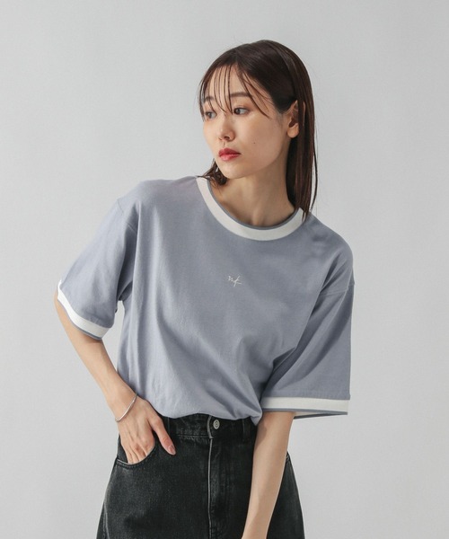 GLOBAL WORK(グローバルワーク)の「配色リブT半袖/587723(Tシャツ/カットソー・レディース・アイボリー/ブルー系その他2/グレイッシュベージュ・LARGE/MEDIUM)」の20枚目の写真