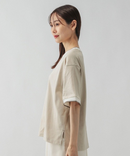 GLOBAL WORK(グローバルワーク)の「配色リブT半袖/587723(Tシャツ/カットソー・レディース・アイボリー/ブルー系その他2/グレイッシュベージュ・LARGE/MEDIUM)」の11枚目の写真