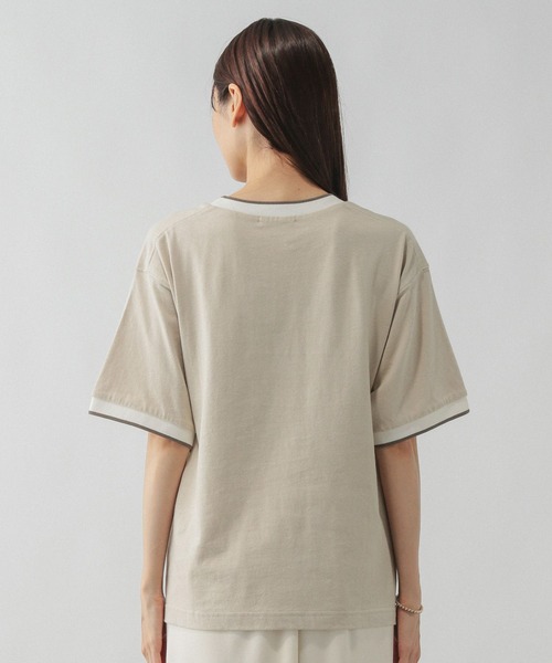 GLOBAL WORK(グローバルワーク)の「配色リブT半袖/587723(Tシャツ/カットソー・レディース・アイボリー/ブルー系その他2/グレイッシュベージュ・LARGE/MEDIUM)」の12枚目の写真