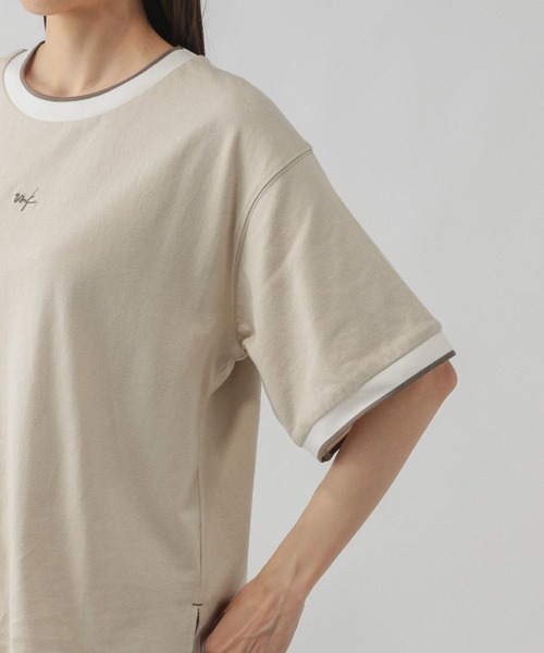 GLOBAL WORK(グローバルワーク)の「配色リブT半袖/587723(Tシャツ/カットソー・レディース・アイボリー/ブルー系その他2/グレイッシュベージュ・LARGE/MEDIUM)」の14枚目の写真