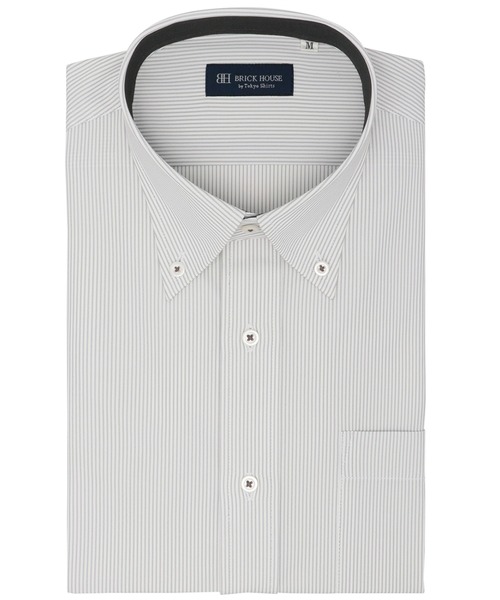 TOKYO SHIRTS(トウキョウシャツ)の「形態安定ノンアイロン ボタンダウン 半袖ストレッチビジネスワイシャツ(ビジネスシャツ・メンズ・グレー・首回り43cm/首回り42cm/首回り41cm/首回り39cm/首回り37cm)」の1枚目の写真