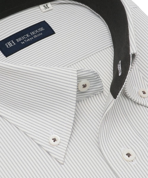 TOKYO SHIRTS(トウキョウシャツ)の「形態安定ノンアイロン ボタンダウン 半袖ストレッチビジネスワイシャツ(ビジネスシャツ・メンズ・グレー・首回り43cm/首回り42cm/首回り41cm/首回り39cm/首回り37cm)」の2枚目の写真
