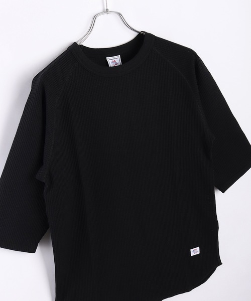 JEMORGAN(ジェーイーモーガン)の「JEMORGAN / ジェーイーモーガン ワッフル生地 7分袖ラグランT(Tシャツ/カットソー・メンズ・カーキ/サックスブルー/ブラック/杢グレー/ナチュラル/ネイビー/ホワイト・L/XL/M)」の2枚目の写真