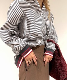 Q | ストライプリブドッキングシャツ(シャツ/ブラウス)