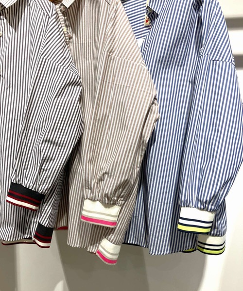 セール】ストライプリブドッキングシャツ（シャツ/ブラウス）｜Q