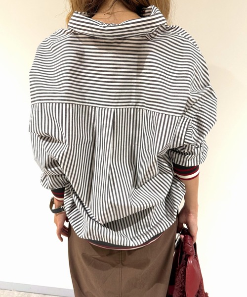 Q(キュー)の「ストライプリブドッキングシャツ(シャツ/ブラウス・レディース・ブラック系その他/ベージュ系その他/ネイビー系・MEDIUM)」の20枚目の写真