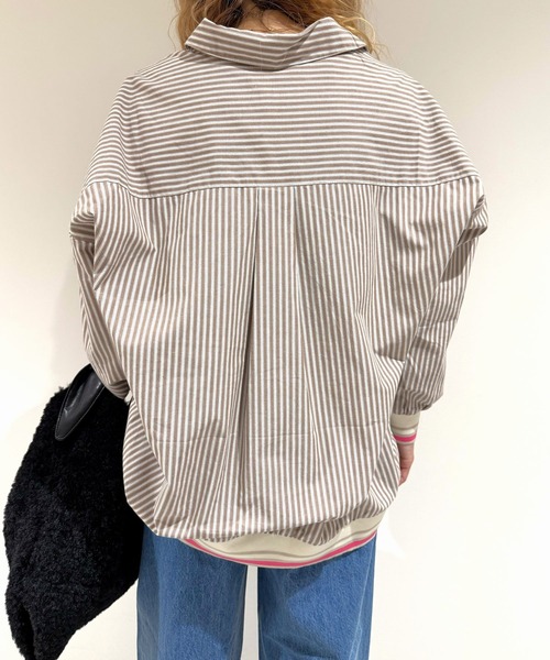 Q(キュー)の「ストライプリブドッキングシャツ(シャツ/ブラウス・レディース・ブラック系その他/ベージュ系その他/ネイビー系・MEDIUM)」の18枚目の写真