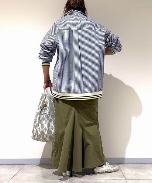 セール】ストライプリブドッキングシャツ（シャツ/ブラウス）｜Q