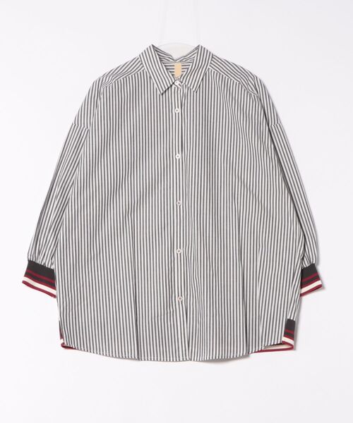 セール】ストライプリブドッキングシャツ（シャツ/ブラウス）｜Q