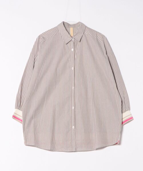 Q(キュー)の「ストライプリブドッキングシャツ(シャツ/ブラウス・レディース・ブラック系その他/ベージュ系その他/ネイビー系・MEDIUM)」の7枚目の写真