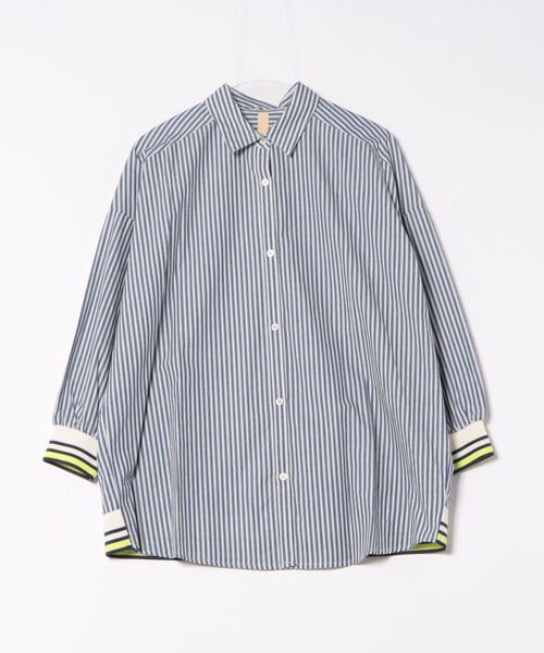 Q(キュー)の「ストライプリブドッキングシャツ(シャツ/ブラウス・レディース・ブラック系その他/ベージュ系その他/ネイビー系・MEDIUM)」の8枚目の写真