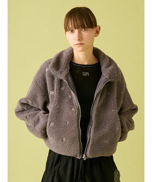 FURFUR（ファーファー）の「フラワービーズ刺繍ボアブルゾン（ブルゾン・レディース・チャコールグレー/ホワイト/ピンク・F）」の10枚目の写真