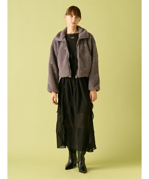 FURFUR（ファーファー）の「フラワービーズ刺繍ボアブルゾン（ブルゾン・レディース・チャコールグレー/ホワイト/ピンク・F）」の11枚目の写真