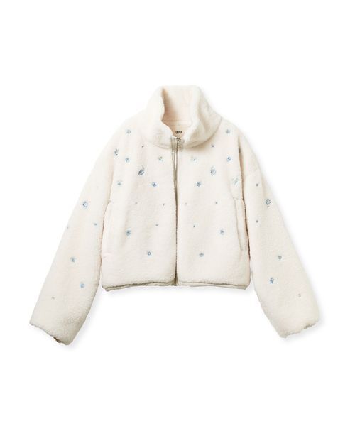 FURFUR（ファーファー）の「フラワービーズ刺繍ボアブルゾン（ブルゾン・レディース・チャコールグレー/ホワイト/ピンク・F）」の15枚目の写真