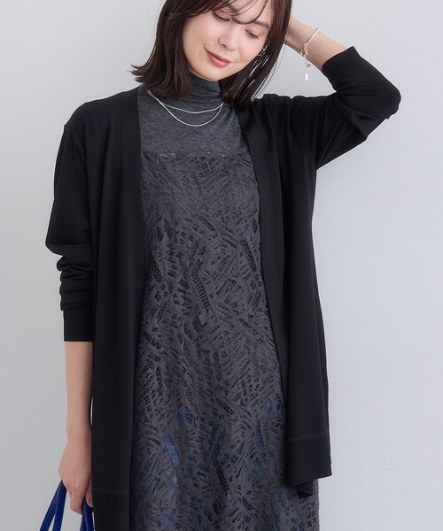 INDIVI（インディヴィ）の「【洗える】着流しロングカーディガン（カーディガン/ボレロ・レディース・ライトグレー/ブラック・05/19/13/15 /34/38）」の4枚目の写真
