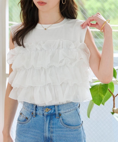 KOBE LETTUCE（コウベレタス）の「マルチウェイフリルビスチェドッキングTシャツ（Tシャツ/カットソー・レディース・オフホワイト/ブラック・M）」の13枚目の写真