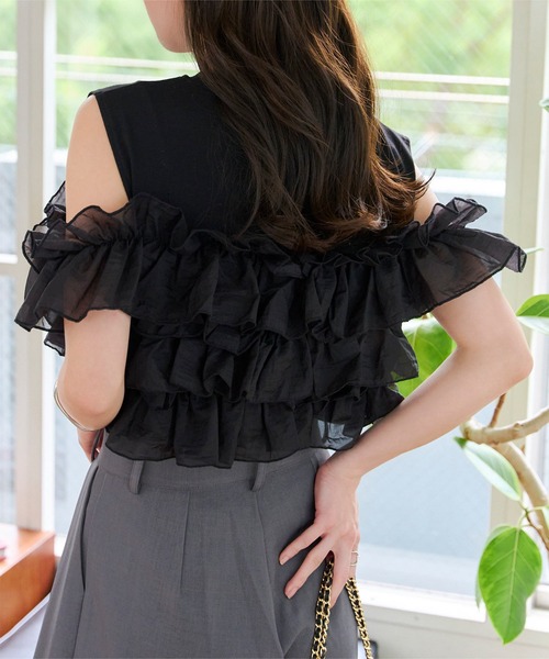 KOBE LETTUCE（コウベレタス）の「マルチウェイフリルビスチェドッキングTシャツ（Tシャツ/カットソー・レディース・オフホワイト/ブラック・M）」の10枚目の写真