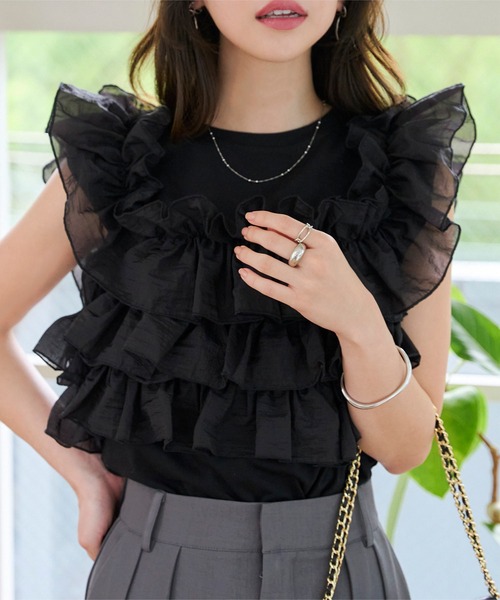 KOBE LETTUCE（コウベレタス）の「マルチウェイフリルビスチェドッキングTシャツ（Tシャツ/カットソー・レディース・オフホワイト/ブラック・M）」の9枚目の写真