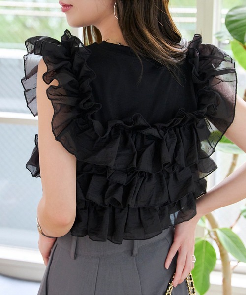 KOBE LETTUCE（コウベレタス）の「マルチウェイフリルビスチェドッキングTシャツ（Tシャツ/カットソー・レディース・オフホワイト/ブラック・M）」の7枚目の写真