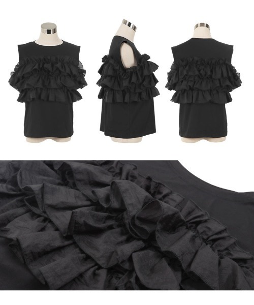 KOBE LETTUCE（コウベレタス）の「マルチウェイフリルビスチェドッキングTシャツ（Tシャツ/カットソー・レディース・オフホワイト/ブラック・M）」の6枚目の写真