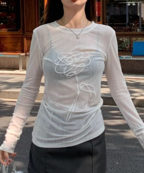 Vipoa(ヴィポア)の「Cord embroidery retro sheer tops(Tシャツ/カットソー・レディース・ホワイト・FREE)」の7枚目の写真