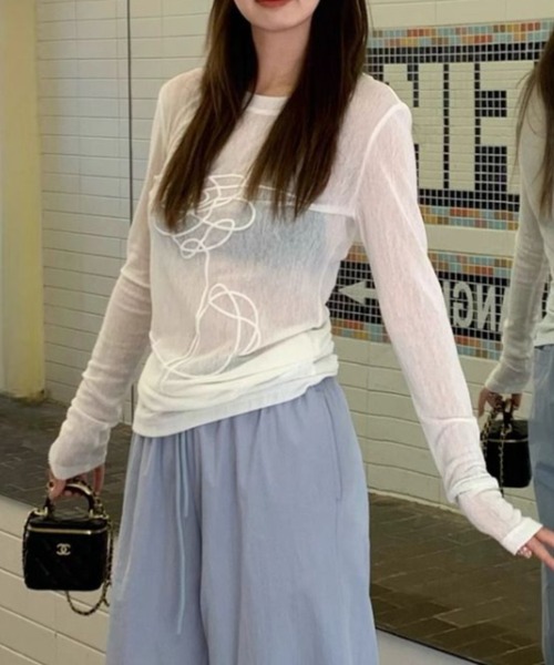Vipoa(ヴィポア)の「Cord embroidery retro sheer tops(Tシャツ/カットソー・レディース・ホワイト・FREE)」の13枚目の写真