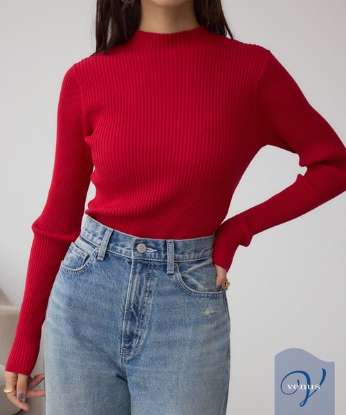 AZUL by moussy(アズールバイマウジー)の「VENUSハイネックリブニット(ニット/セーター・レディース・レッド/ライトグレー/アイボリー/ブラック・SMALL/MEDIUM)」の4枚目の写真