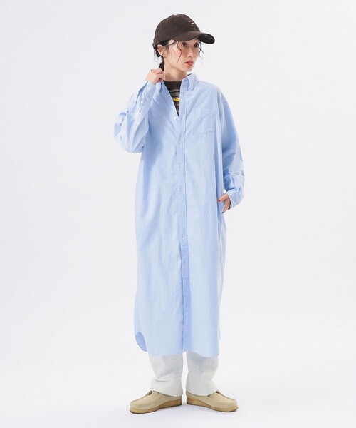 BEAMS BOY(ビームスボーイ)の「オックスフォード BD ワンピース ロングスリーブ(ワンピース・レディース・ホワイト/サックスブルー・ONE SIZE)」の2枚目の写真