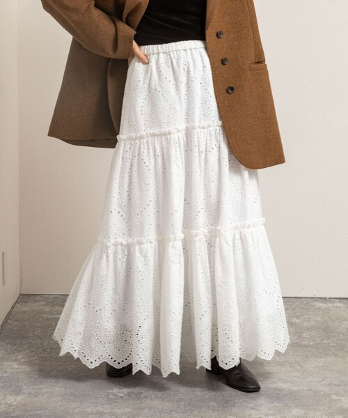 NOLLEY’S（ノーリーズ）の「【MAQWEL/マクウェル】《セットアップ対応》ウォッシャブルエンブロイダリーレーススカート（スカート・レディース・オフホワイト/ブラック・FREE）」の5枚目の写真