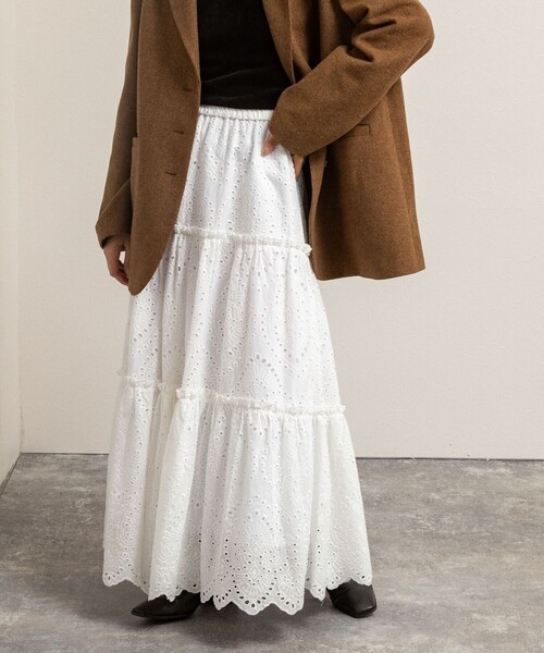 NOLLEY’S（ノーリーズ）の「【MAQWEL/マクウェル】《セットアップ対応》ウォッシャブルエンブロイダリーレーススカート（スカート・レディース・オフホワイト/ブラック・FREE）」の8枚目の写真