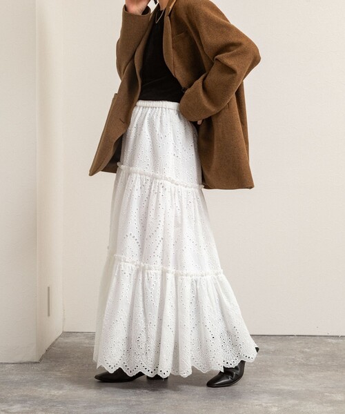 NOLLEY’S（ノーリーズ）の「【MAQWEL/マクウェル】《セットアップ対応》ウォッシャブルエンブロイダリーレーススカート（スカート・レディース・オフホワイト/ブラック・FREE）」の9枚目の写真