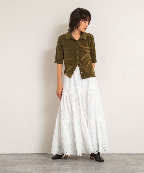NOLLEY’S（ノーリーズ）の「【MAQWEL/マクウェル】《セットアップ対応》ウォッシャブルエンブロイダリーレーススカート（スカート・レディース・オフホワイト/ブラック・FREE）」の12枚目の写真