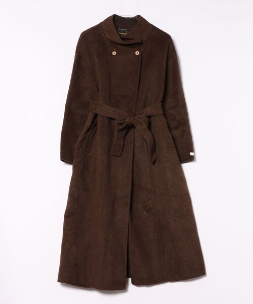 セール】【BANICO】スタンドカラー ベルト付きウールロングコート