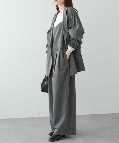 PUAL CE CIN（ピュアルセシン）の「タックサロペット（サロペット/オーバーオール・レディース・グレー系/ブラック・FREE）」の18枚目の写真