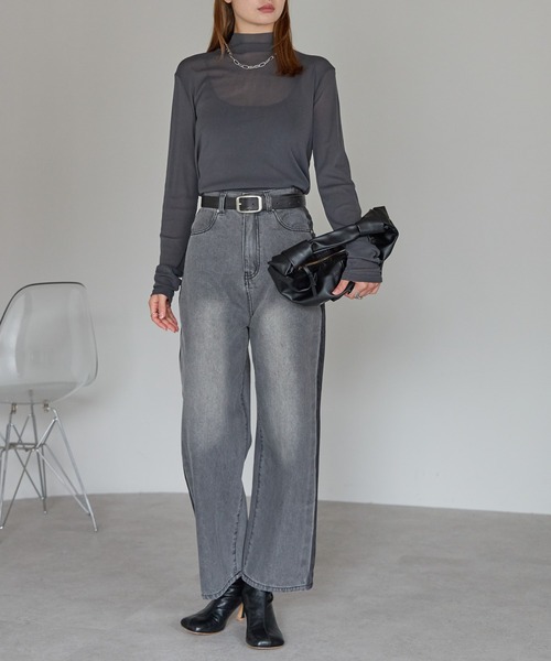 r.(アールドット)の「ボトルネック シアートップス(Tシャツ/カットソー・レディース・オフホワイト/ブラウン/パープル/ダークグレー/マスタード/ブラック・FREE)」の20枚目の写真