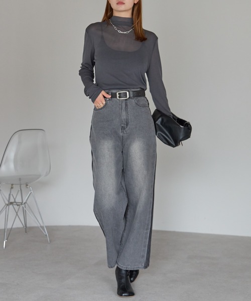 r.(アールドット)の「ボトルネック シアートップス(Tシャツ/カットソー・レディース・オフホワイト/ブラウン/パープル/ダークグレー/マスタード/ブラック・FREE)」の21枚目の写真