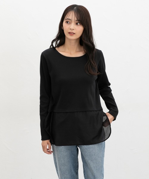 Honeys（ハニーズ）の「裾シアーインナーＴシャツ（Tシャツ/カットソー・レディース・アイボリー/ブラック/チャコール・L/LL/M/S）」の12枚目の写真