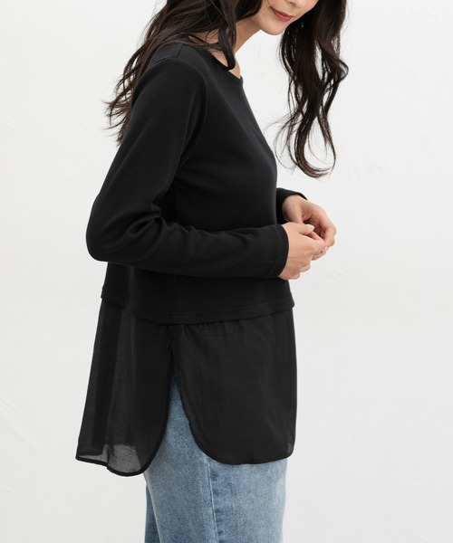 Honeys（ハニーズ）の「裾シアーインナーＴシャツ（Tシャツ/カットソー・レディース・アイボリー/ブラック/チャコール・L/LL/M/S）」の9枚目の写真