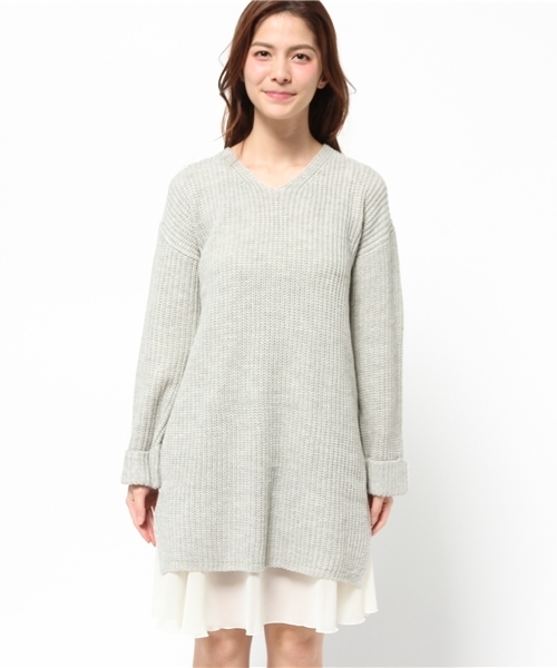 Chico（チコ）の「【who's who Chico】Vネック片畦ニットワンピースセット（ワンピース・レディース・グレー/アイボリー/ベージュ・FREE）」の6枚目の写真