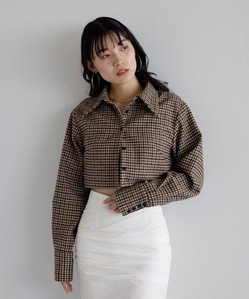 brushed check cropped shirt / 起毛チェッククロップドシャツ