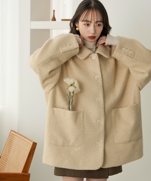 ステンカラーシャギーミドルコート（その他アウター）｜hinari（ヒナリ